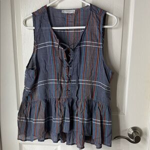 Lucky Brand Navy Blue Rust Striped Lace-Up Peplum Tank